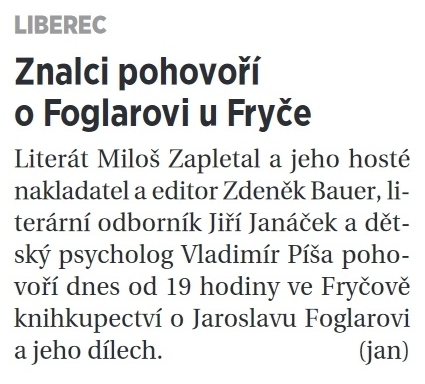 Znalci pohovoří o Foglarovi u Fryče: Zdeněk Bauer a Miloš Zapletal